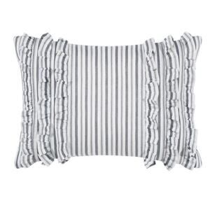 Laura Ashley Gray &‎ White Striped Ruffle Throw Pillow